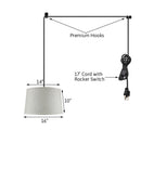 14"W 1 Light Swag Plug-In Pendant  Shallow Drum Textured Oatmeal Shade Black Cord