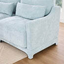 Elegant Two-Seater Sofa with Ottoman and Lumbar Pillows, Sky Blue Chenille, High-Quality Wood