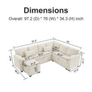 97 Inch L-Shaped Corner Sectional Sofa Couch with Seat and Storage Ottoman,Chenille Fabric Corner Couch with 7 Seats & 2 Pillows for Living Room, Beige