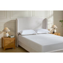 Hannah Upholstered Wingback Bed Size Queen / Tall 54' Headboard Upholstered Queen Bed / Premium Textured Canvas Chenille Look Ivory / Minimalist Designs / No Box Spring Needed / Easy Assembly / Queen