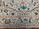 Chain Stitched Rug 9x12 Vintage Carpet 9 x 12 Flatweave Rug, Ivory Teal Rug, Area Rug 9 by 12, Hand Stitched Rug, Medallion, Indian Rug