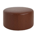 Upholstered Round Ottoman,PU Leather,Brown