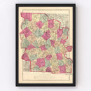 Vintage Map of Worcester County, Massachusetts 1871