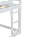 Twin over Twin Rubber Wood Floor Bunk Bed, with ladder,Guardrails,House-Shaped-Bunk Bed,White