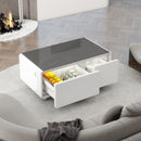 Modern Smart Coffee Table With Built-In Fridge - tooth Speaker, Wireless Charging, Touch Control Panel, USB Interface, Outlet Protection, Atmosphere Light