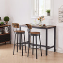 Swivel bar stool set of 2 with backrest, industrial style, metal frame, 29.5" high for dining room. Rustic Brown, 13.4"w x 40.5"h.