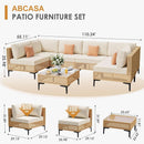 110 Inch Large 7 Piece Wicker Outdoor Patio Set Beige Cushions