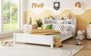 Full Pine Wood Bed with Bookcase Headboard ,LED Motion Sensor Light, Bed Guardrails,White