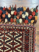 Antique Turkoman Camel Trapping, Turkoman Asmalyk, Red Black Ivory, Handmade, Hand Knotted Tribal Collectible Rug, Rare