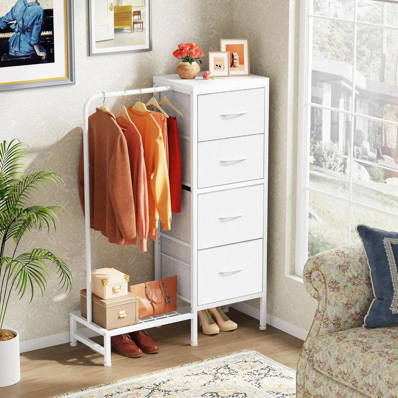 Dresser With Hanging Rack 4 Drawer White 44 Inch Tall