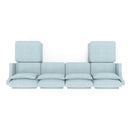 Elegant Four-Seater Sofa with Movable Ottoman and Lumbar Pillow in Sky Blue Chenille with Solid Wood Frame