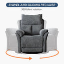 Swivel Rocker Recliner Chair Gray Fabric For Small Spaces