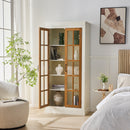 Rustic Style Display Cabinet with Glass Doors for Collectibles - White & Brown, 71.2'' Tall