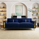 2 Piece Velvet Loveseat Sofa Set For Living Room 86 Inch Blue With Gold Metal Legs And 4 Pillows