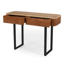TREXM Solid Wood Entryway Table with Fluted Design, Retro Minimalist Console Table with Storage, Narrow Sofa Table with Metal Legs for Entryway Hallway Living Room(Natural+Black)