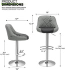 Height Adjustable Grey PU Leather Bar Stools Set Of 2