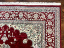 Pak Persian Rug 9x12, Handmade Vintage Traditional Wool Carpet, Floral Medallion, Dark Red Ivory/Cream, Fine 250 KPSI