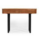 TREXM Solid Wood Entryway Table with Fluted Design, Retro Minimalist Console Table with Storage, Narrow Sofa Table with Metal Legs for Entryway Hallway Living Room(Natural+Black)