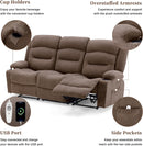 Brown Fabric Recliner Sofa With Heated Massage USB Port