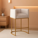 27 Inch Counter Height Bar Stools With Backrest And Arms Gold Metal Frames Beige Linen Upholstery