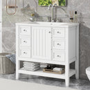 36' Bathroom Vanity with Sink Combo, One Cabinet and Three Drawers, Solid Wood and MDF Board, White (Old Sku:SY999505AAK)