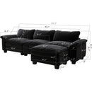 Living Room Furniture Luxury Sectional Sofa Couch with Ottoman Soft Velvet Upholstered Sofa Black