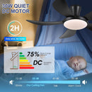 48 Inch Black Ceiling Fan With DC Motor Remote LED