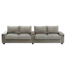 Modern 4-Seater Corduroy Sofa Couch with USB Ports, Hidden Storage Arms, and Flip-Top Cup Holders, Brown, 133 Inches