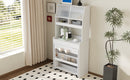 TOPMAX Compact 33.5x15.7x69inch Buffet with Hutch and Foldable Dining Table, Multifunctional Cupboard with Storage Shelf and Side Hooks for Small Places,Studio, Apartment, Marble White