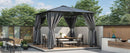 TREXM 10'x10' Hardtop Outdoor Gazebo with Polycarbonate Roof, Patio Gazebo with Aluminum Frame, Mosquito Netting and Privacy Screens for Shade and Rain, Backyard Tent for Backyard, Garden, Lawn (Grey)
