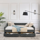 Upholstered Tufted Daybed With 2 Drawers, Waved Arms