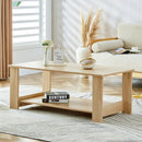 A modern and practical log colored textured coffee table,tea table. The double-layer coffee table is made of MDF material. Suitable for living room 43.3"x21.6"x16.5"