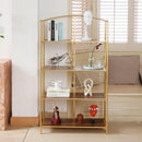 No Assembly Foldable Bookshelf 4 Tier Gold Bookcase