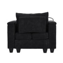 Convertible Chaise Lounge Sofa Chair Bed with USB Ports, Cup Holders & Storage, Black Corduroy, 37.4'