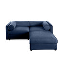 Stylish Blue Chenille 2-Seater Sofa with Ottoman Storage Seat, Cylindrical Backrest and Armrests, Modern Fabric Loveseat