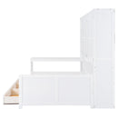 Full Size Wooden Daybed With Three Drawers, and All-in-One Cabinet, Desk and Shelves, White