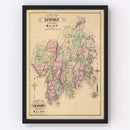 Vintage Map of Lincoln County, Maine 1885