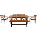 GO Outdoor Wood Dining Set For 7-8 Person, Outdoor Dining Furniture With Removable Cushions, Ergonomic Chairs And Bench, Thicker Table, Nature