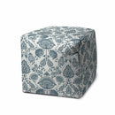 17" Blue Polyester Cube Indoor Outdoor Pouf Ottoman