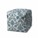 17" Blue Polyester Cube Indoor Outdoor Pouf Ottoman