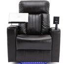 Premium Power Recliner with Storage Arms, Cupholders, Swivel Tray Table and Cell Phone Stand, Brown PU Leather, 35'' x 29.9'' x 41.2''