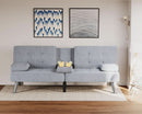 Futon Sofa Bed Light Grey Linen With Cup Holders Removable Armrests