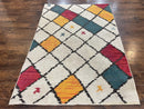 Panel Design Rug 5 x 7.6, Ivory/Beige & Multicolor