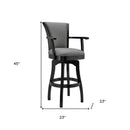 30" Gray And Black Faux Leather And Iron Swivel Bar Height Bar Chair
