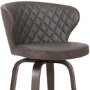 30" Brown Faux Leather And Iron Swivel Low Back Bar Height Bar Chair