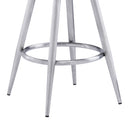 26" Black And Silver Faux Leather And Iron Swivel Counter Height Bar Chair