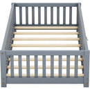 Twin Size Bed Floor Bed with Safety Guardrails and Door for Kids, Gray