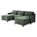 Elegant Three-Seater Sofa with Movable Ottomans and Lumbar Pillow in Green Chenille Fabric