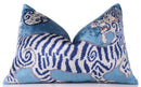 Handmade Blue Velvet Tiger Pillow – 16x24" Silk Accent Cushion