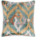 Emerald Gold Ikat Velvet Pillow – 16x16 in